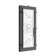 Miracle Single flat top door with double-pane tempered glass and ornate ironwork.