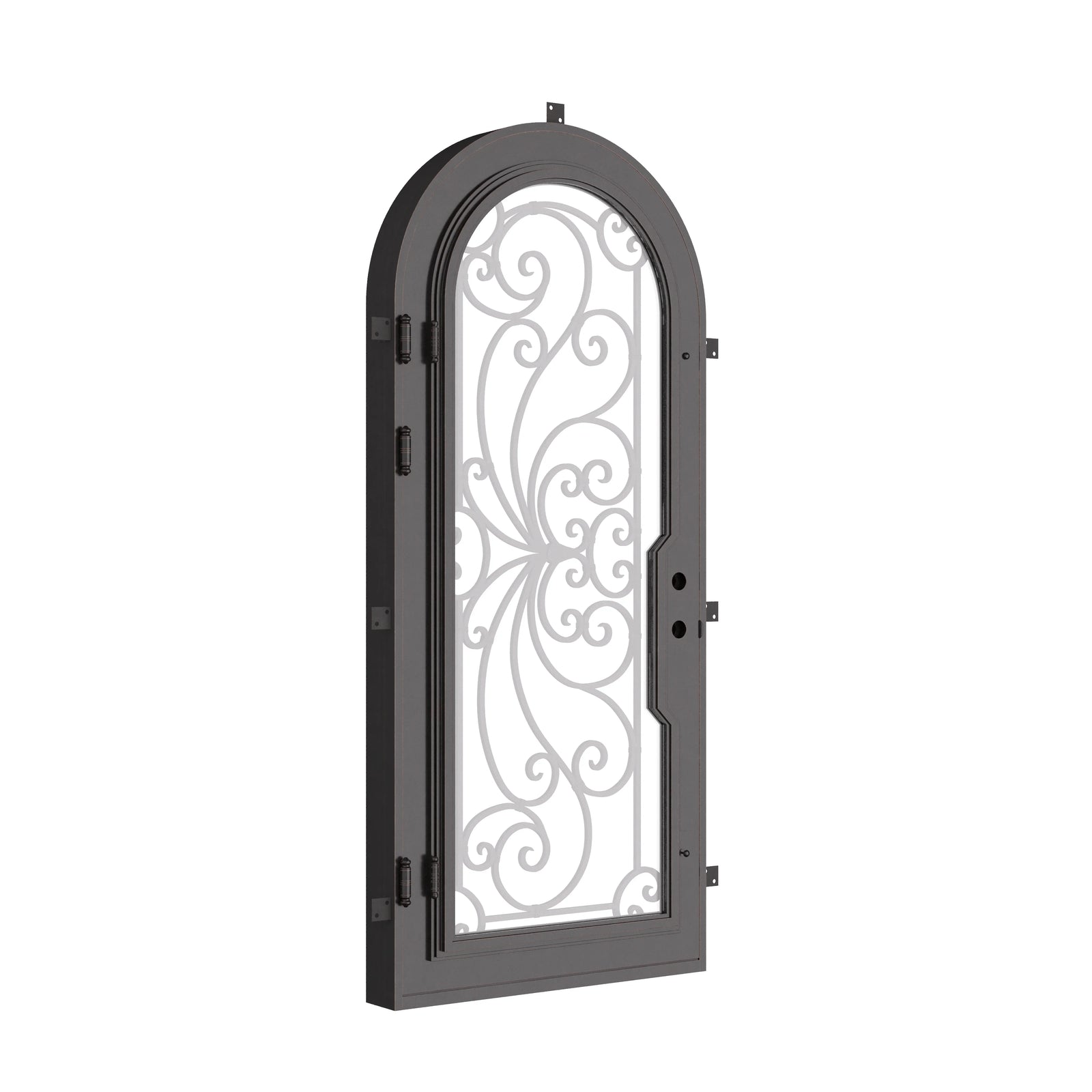 Miracle exterior full arch metal door with thermal barrier in black.