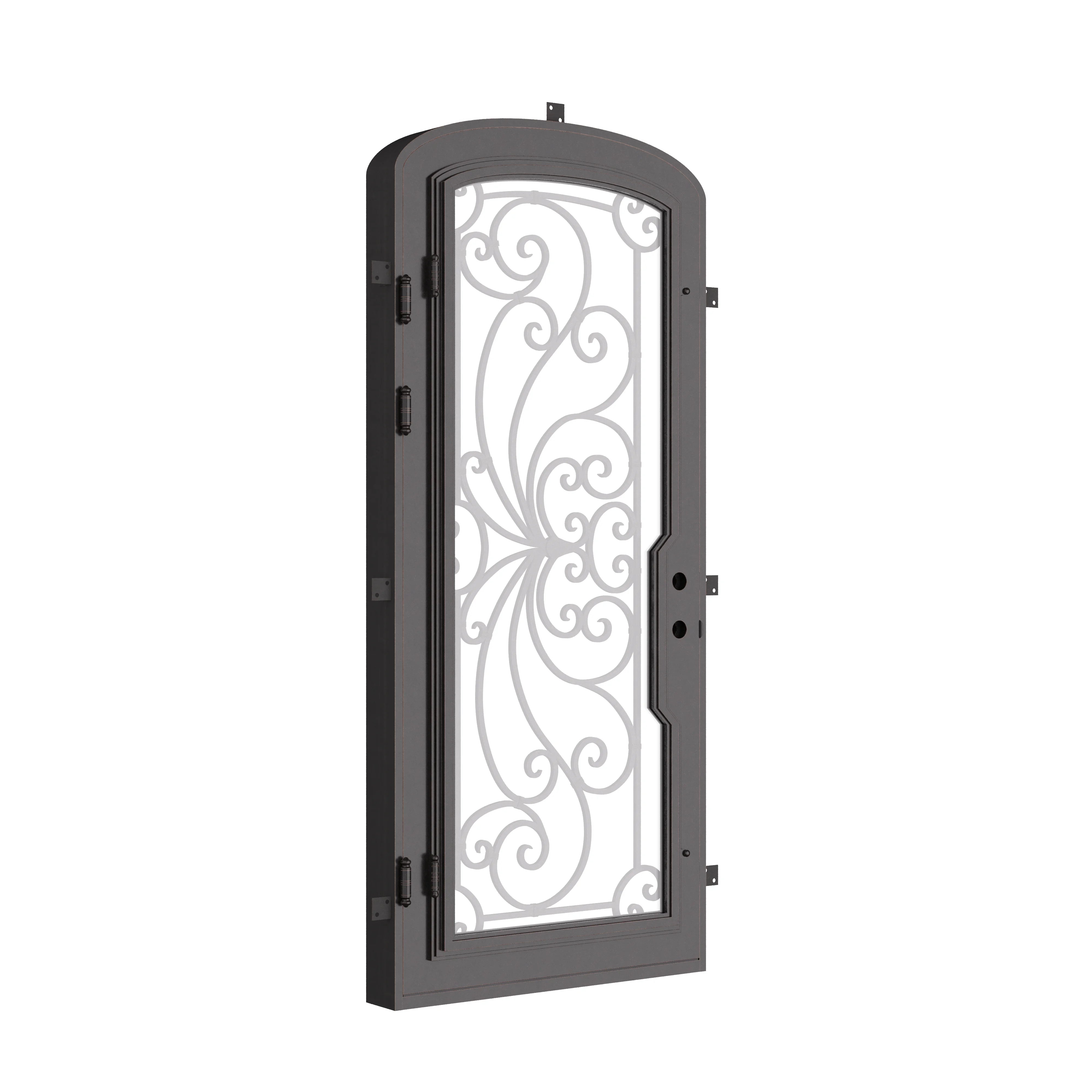 Miracle mini arch top single iron door with energy efficient double tempered glass.