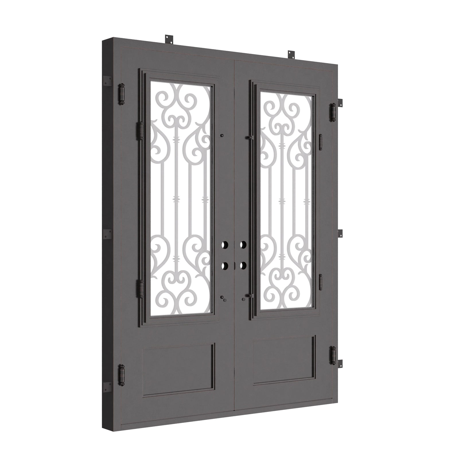 New York bronze color exterior metal double flat front door with energy efficient glass.