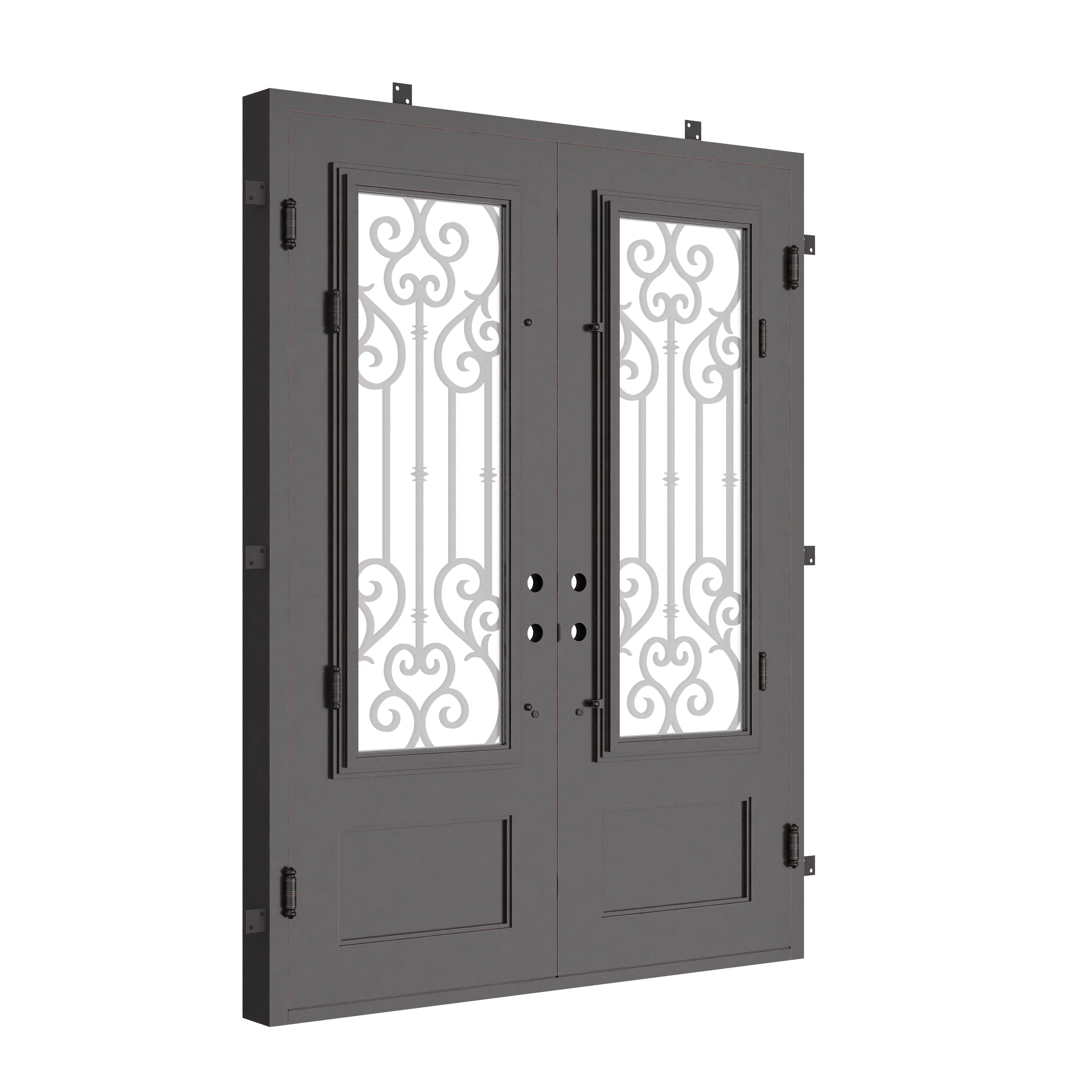 New York bronze color exterior metal double flat front door with energy efficient glass.