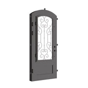 New York arch top single swinging door in matte black finish.