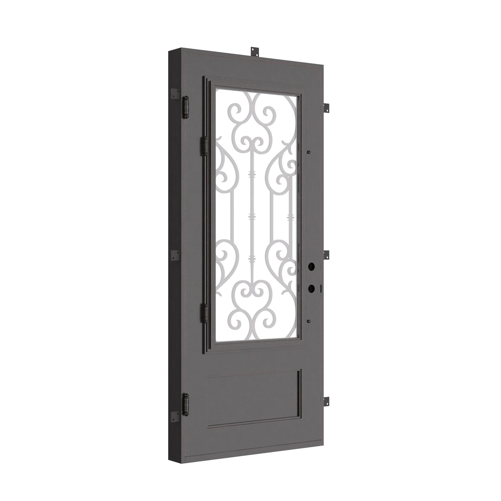 New York Pre-hung bronze color metal flat top single entry door with glass.