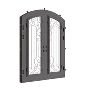 Paris arched top double entry door in bronze shade with clear glass.