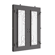 Paris black wrought iron double door with flat top and energy efficient glass.