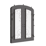 Paris double door in bronze hue with glass and arch.