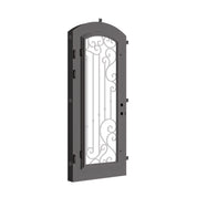 Paris single soft arch top hinged door with dual-pane glass in bronze color.