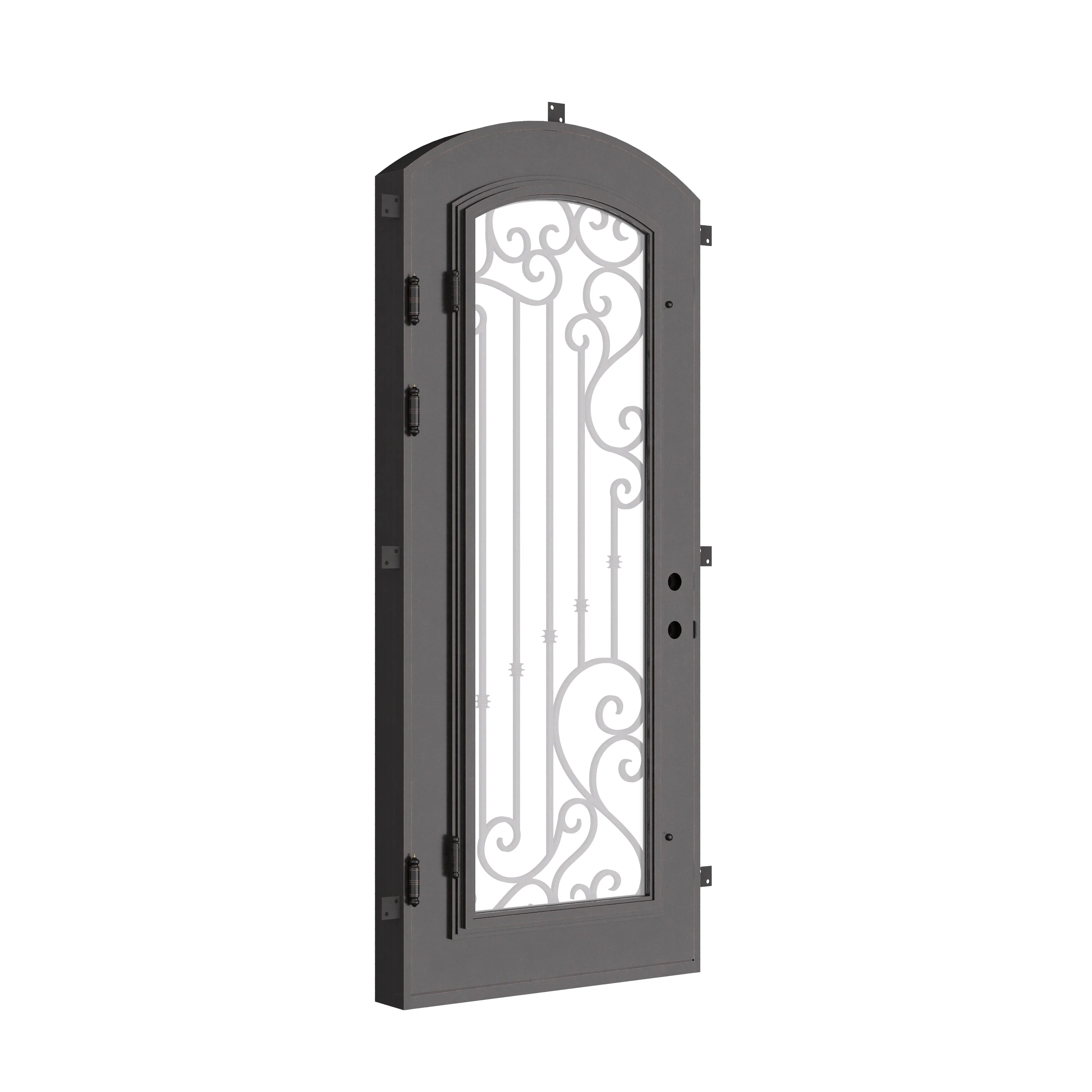Paris arch top door for cold weather in bronze finish.