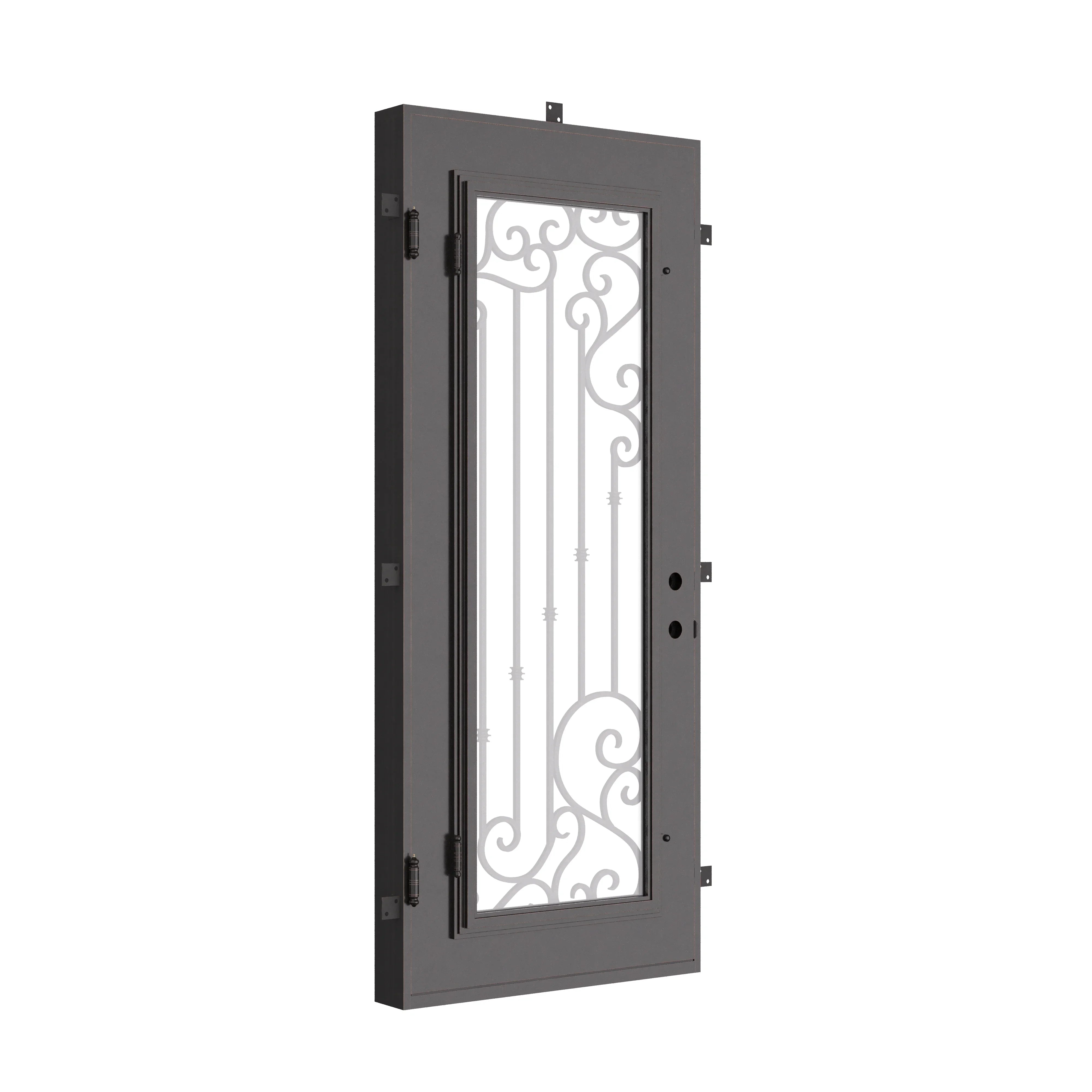 Paris Black exterior cold rolled metal flat top single door with thick glass.