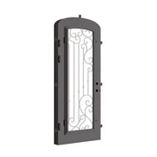 Paris mini arch top single iron door with thick dual-pane tempered glass in bronze color.