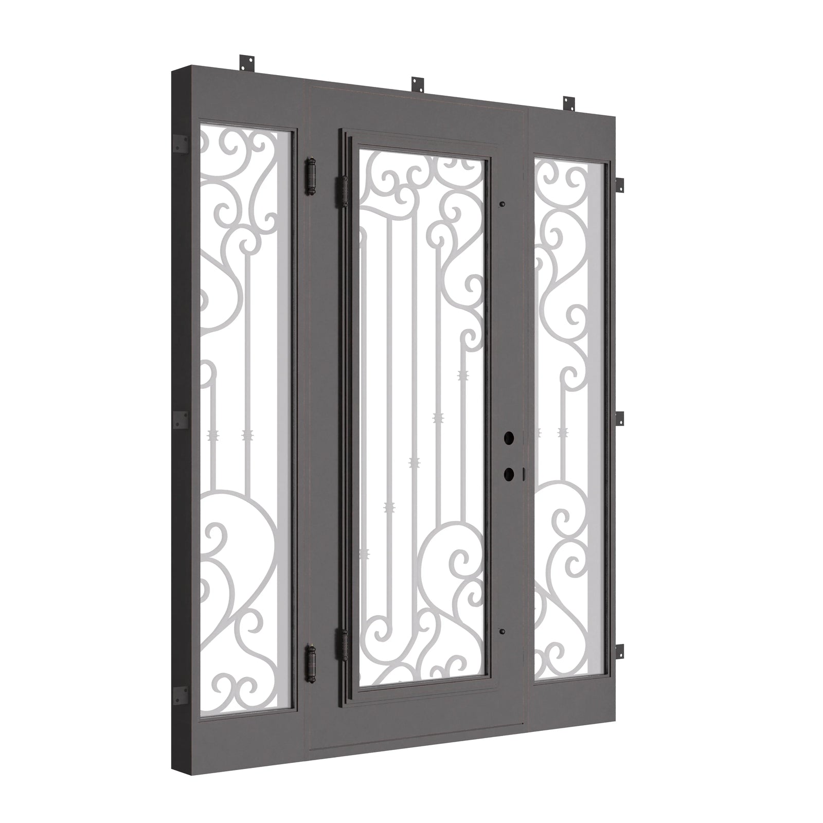 Paris flat top single entry door with thermal barrier and side windows.