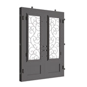 Story flat top patio door with double glass thermally broken.