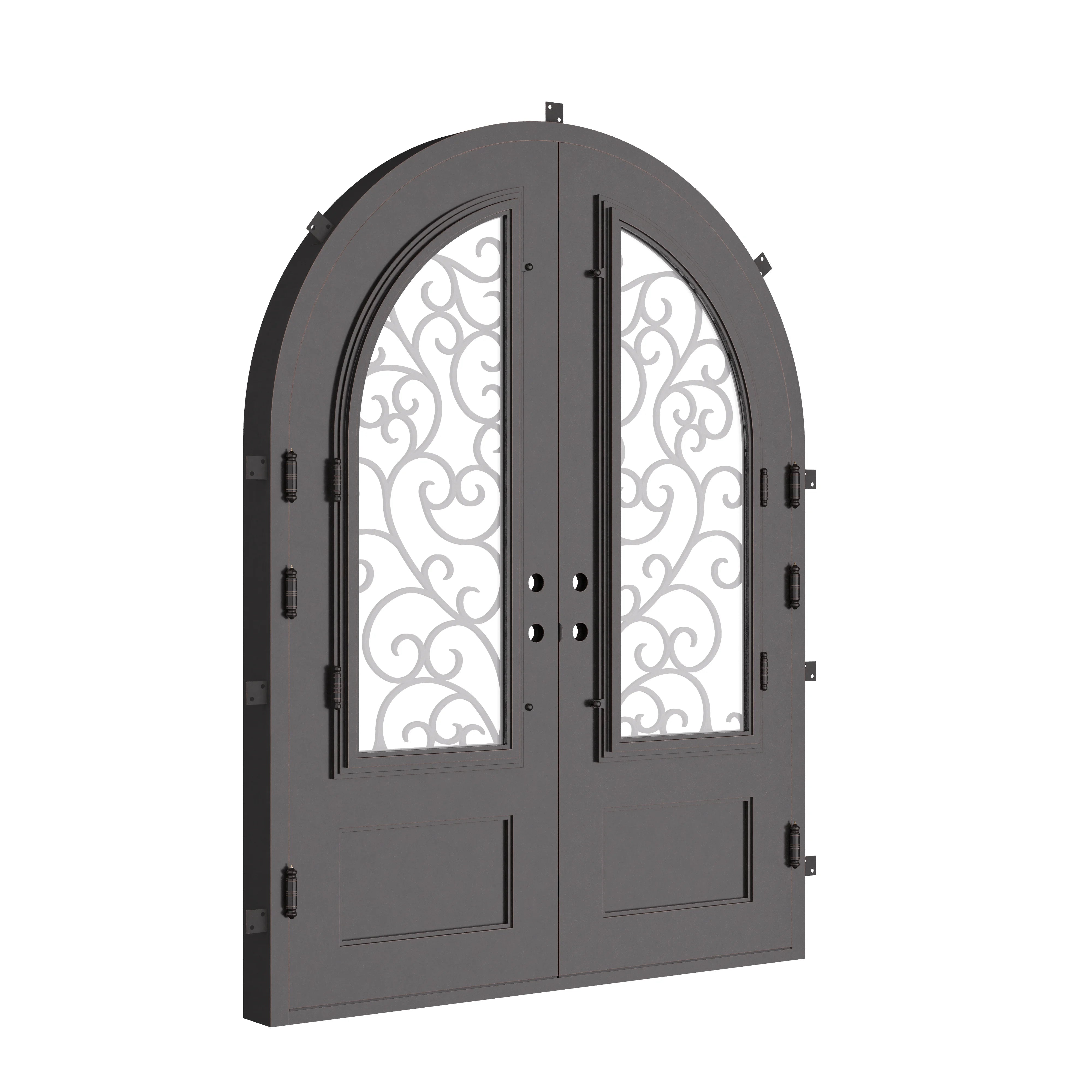 Story double radius top french front door with dual-pane tempered glass.
