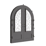 Story round top iron entry door in bronze color for cold weather.
