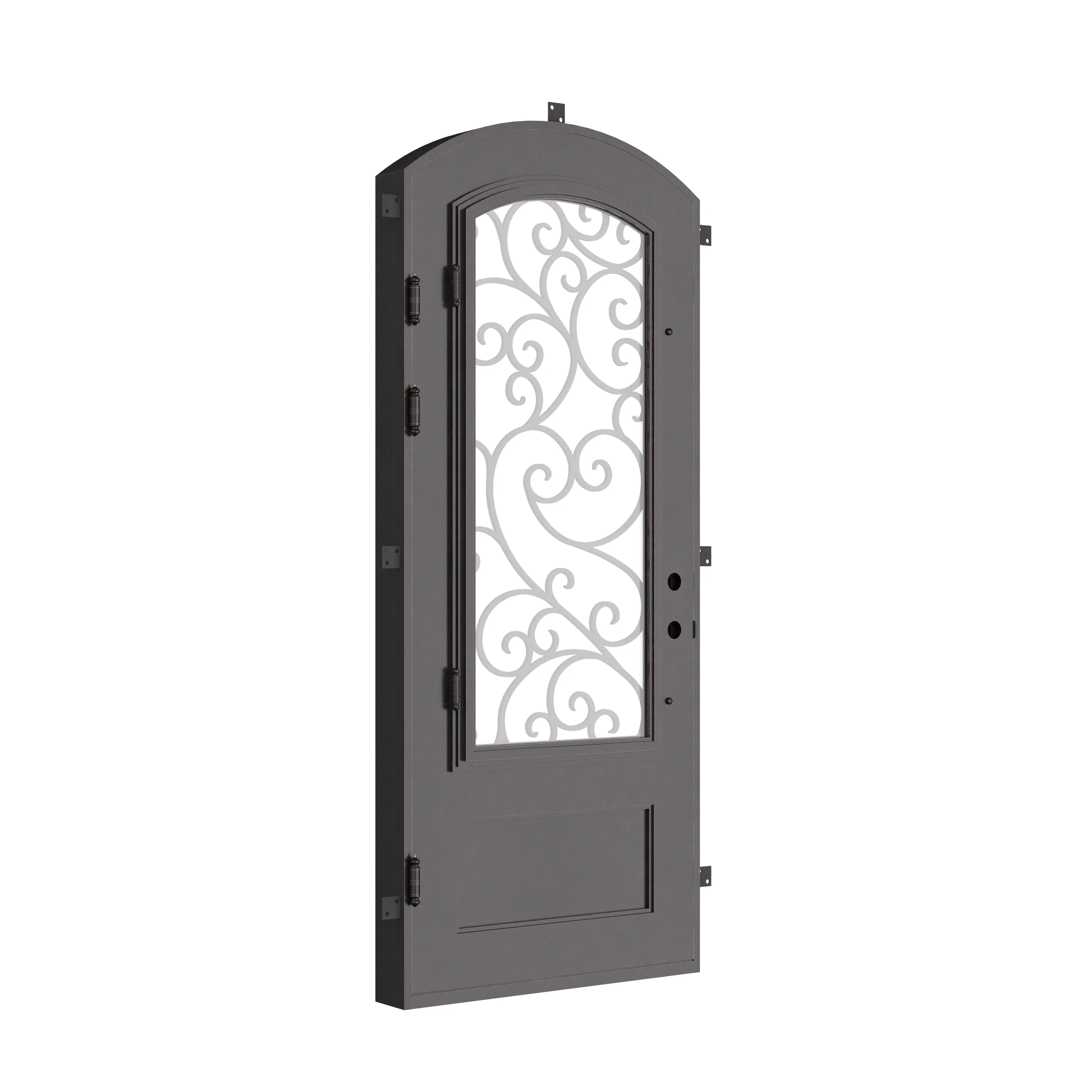 Story curved top door with thermal barrier in black finish.
