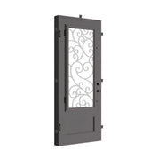 Story Bronze color exterior metal flat top single door with double-pane glass.