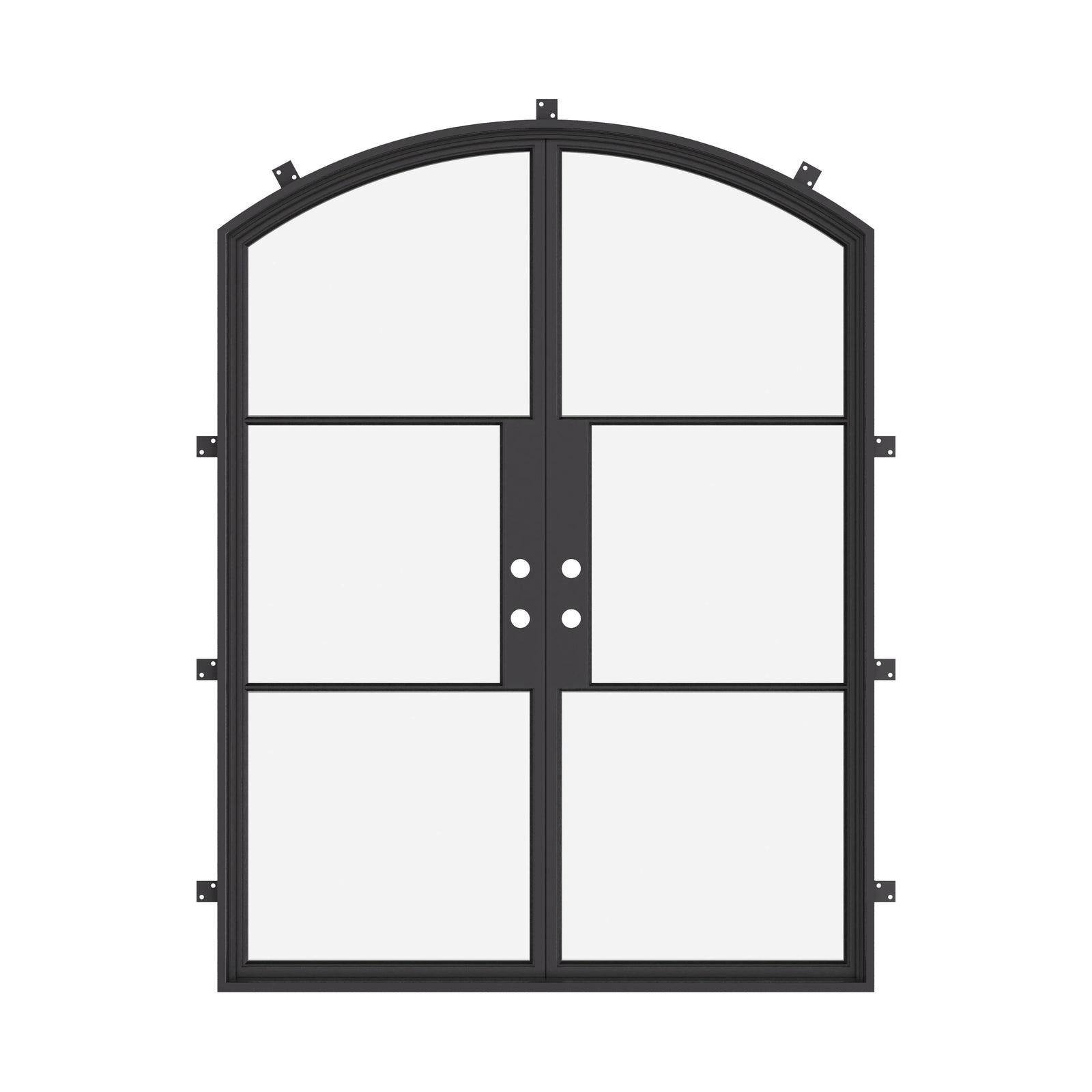 Architectural double steel exterior door with arched top