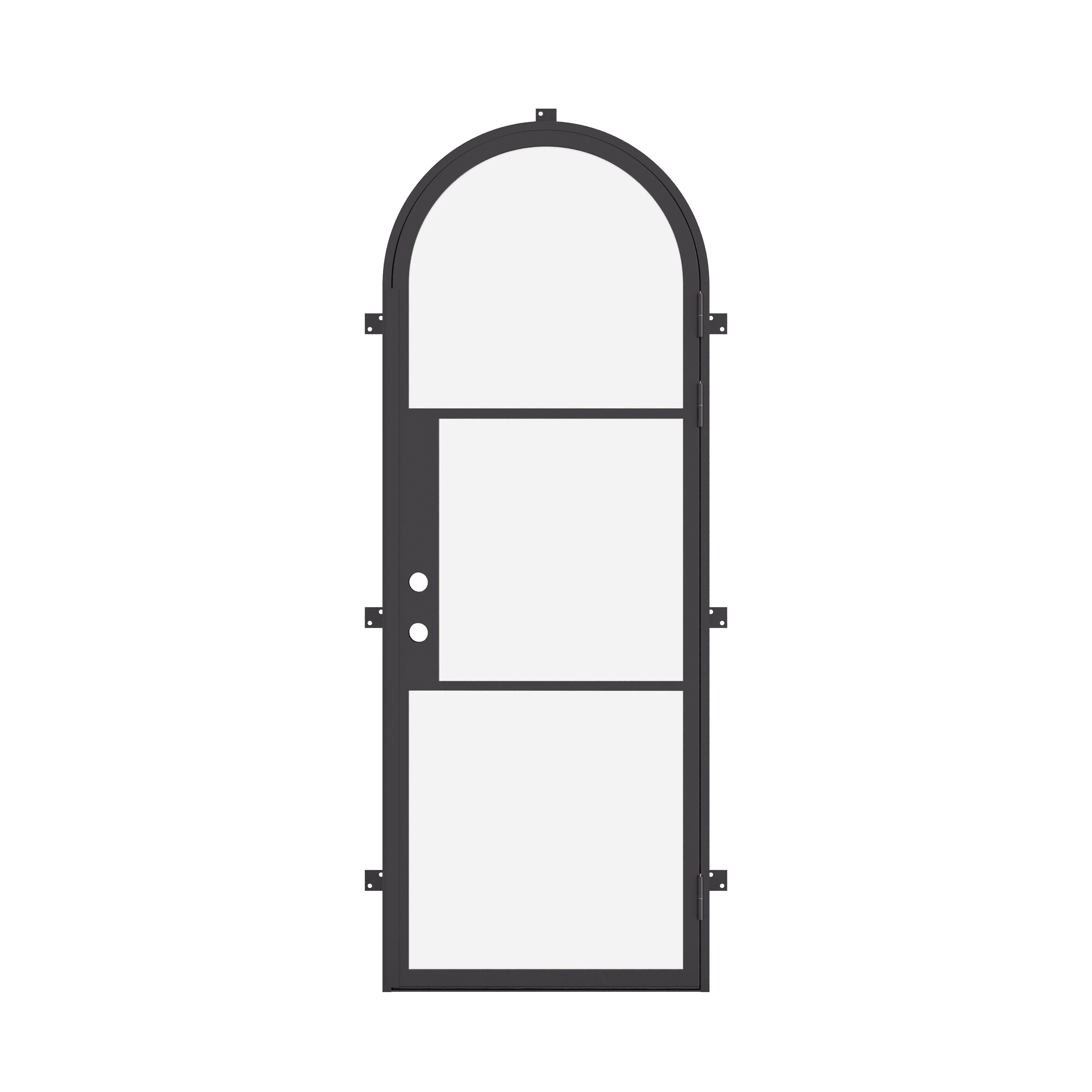 Architectural arched steel exterior door with thermal break build