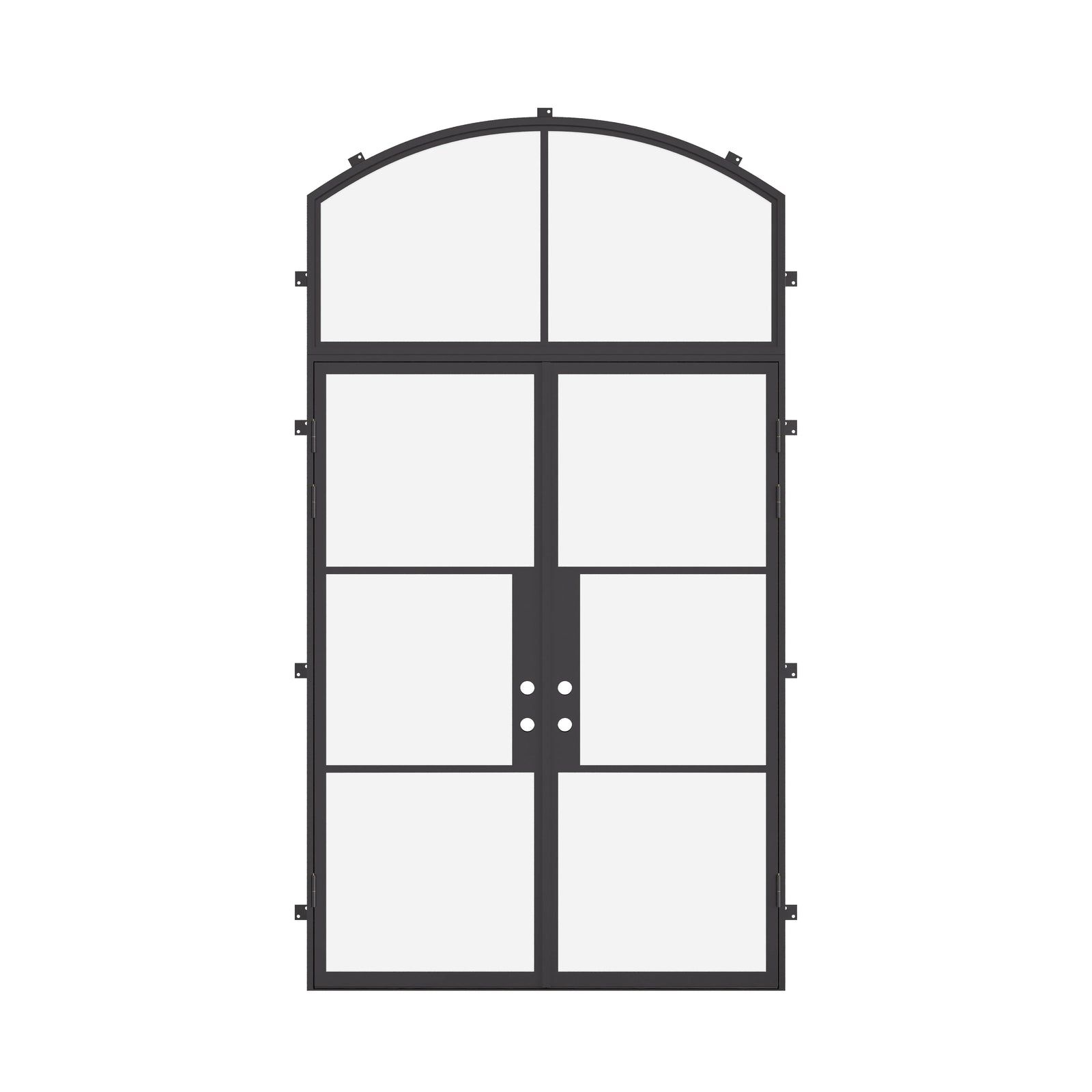Air 4 double flat entry doors with arch top window and slim sightlines