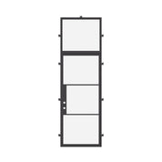 Contemporary single flat steel entry door with flat glass transom