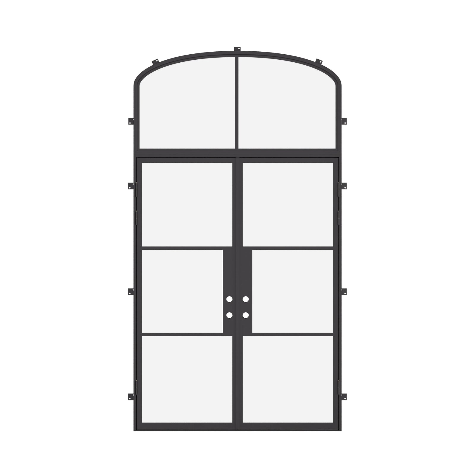 Air 4 double flat exterior entry doors with mini arch transom glass