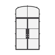 Air 4 double flat exterior entry doors with mini arch transom glass