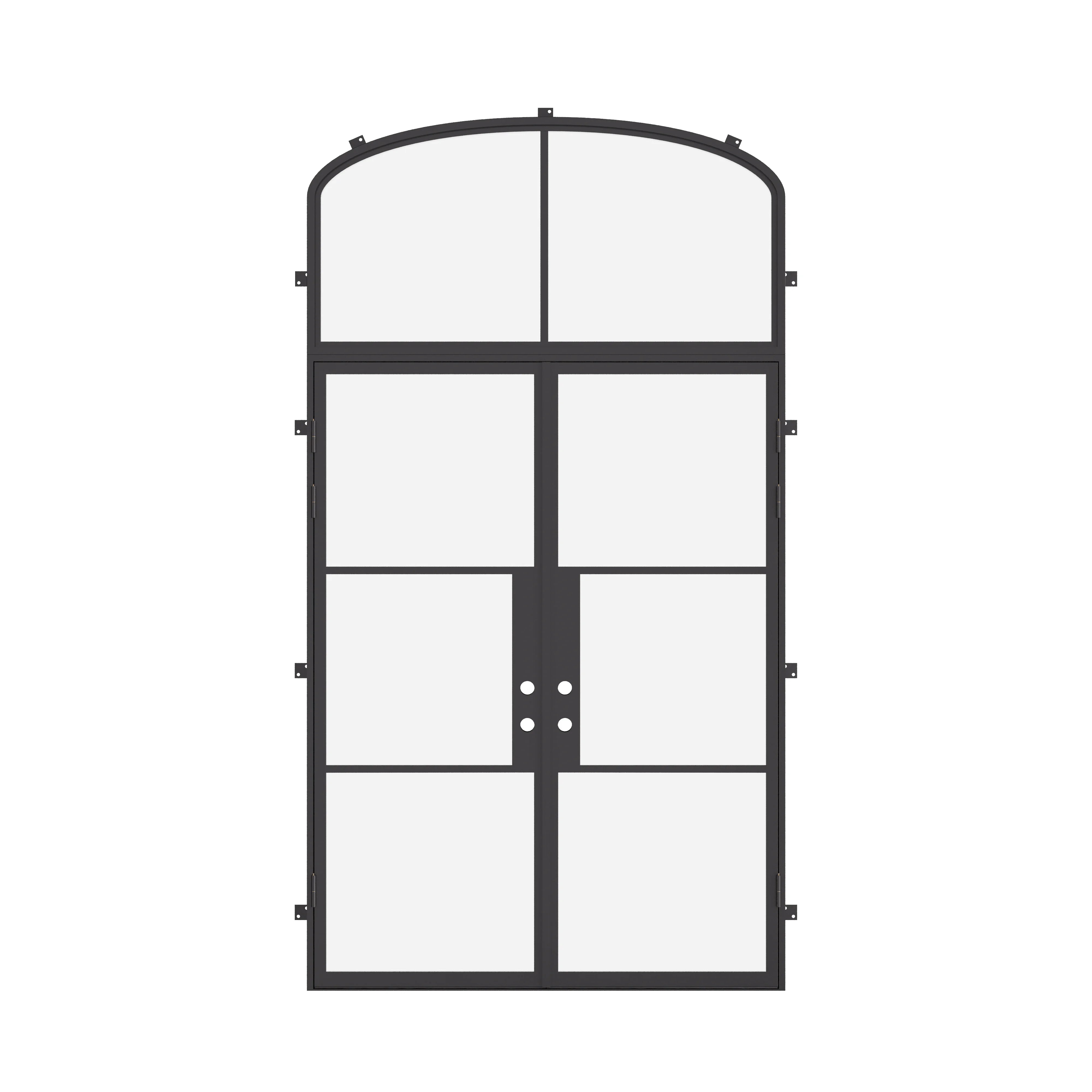 Air 4 double flat exterior entry doors with mini arch transom glass