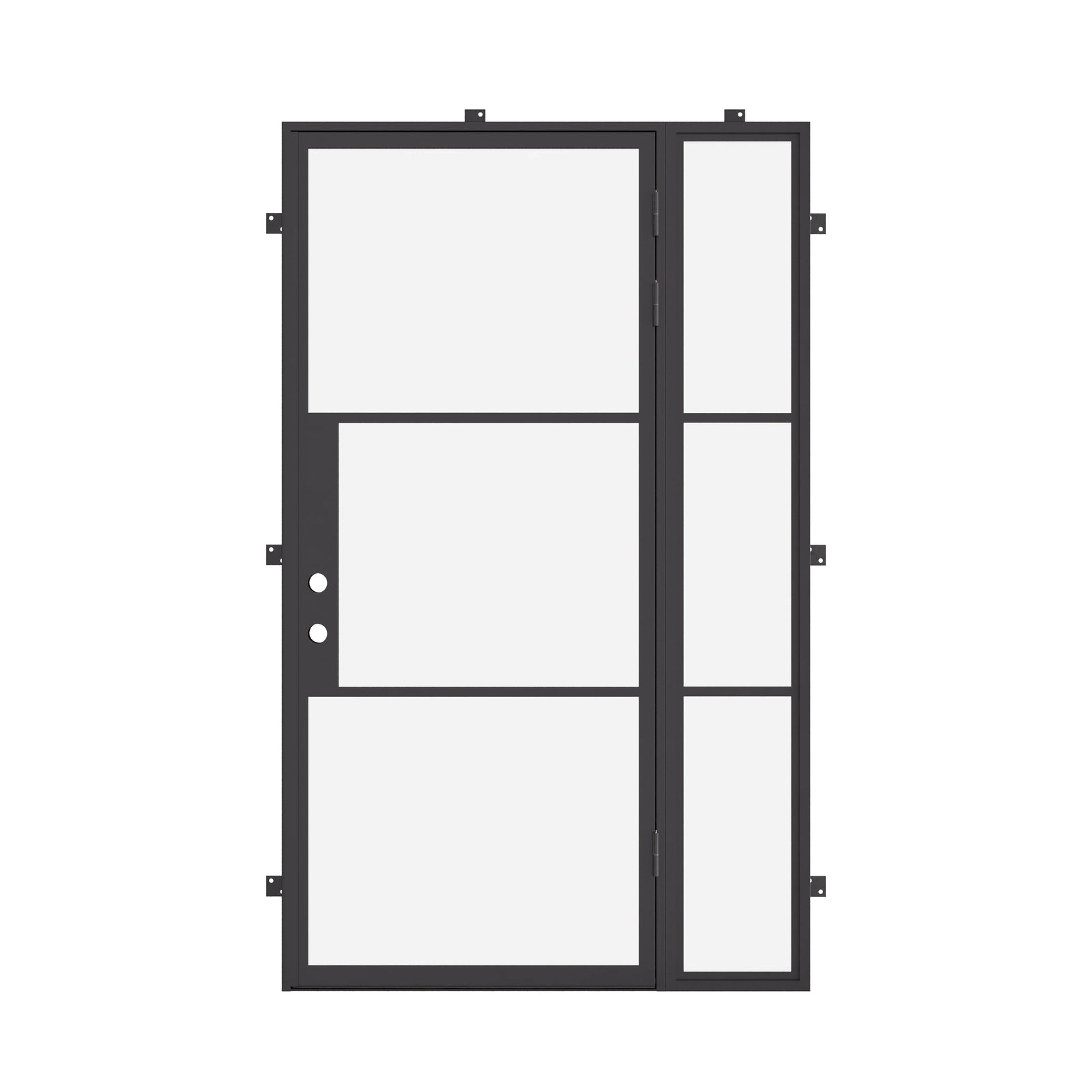 minimalist single entry door with right side glass and insulated frame