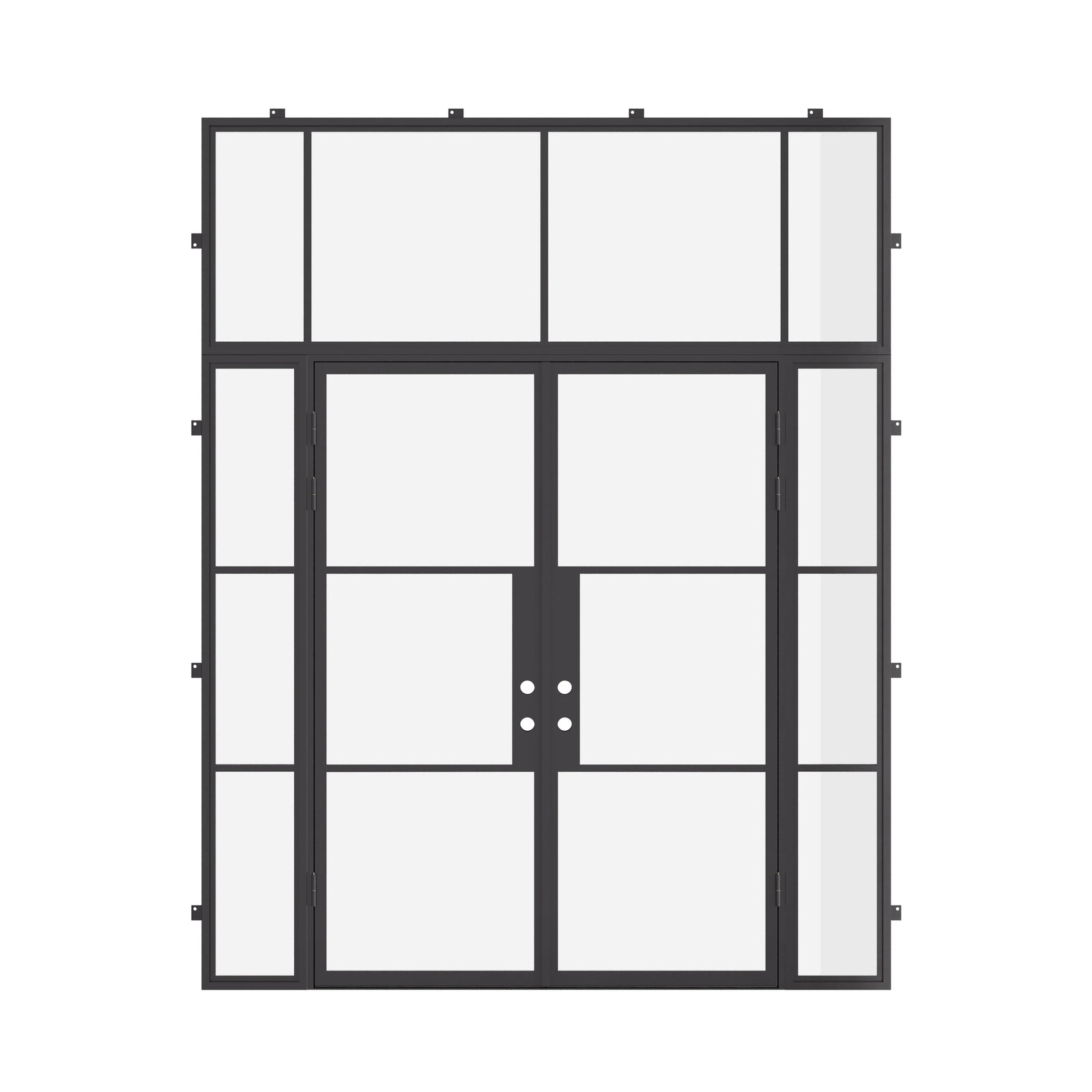 Air 4 double flat modern door with sidelights and transom, galvanized mixed steel