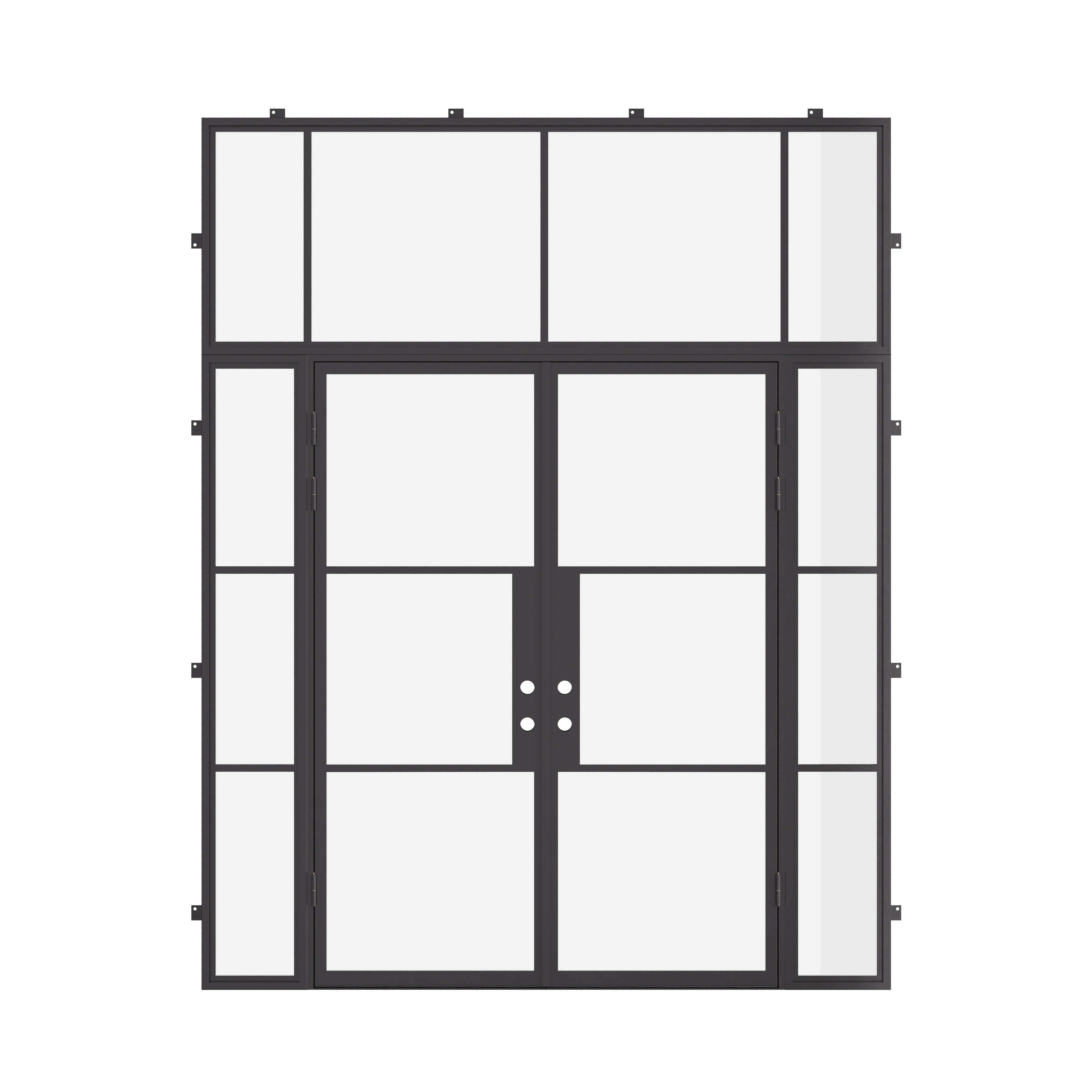 Air 4 double flat modern door with sidelights and transom, galvanized mixed steel