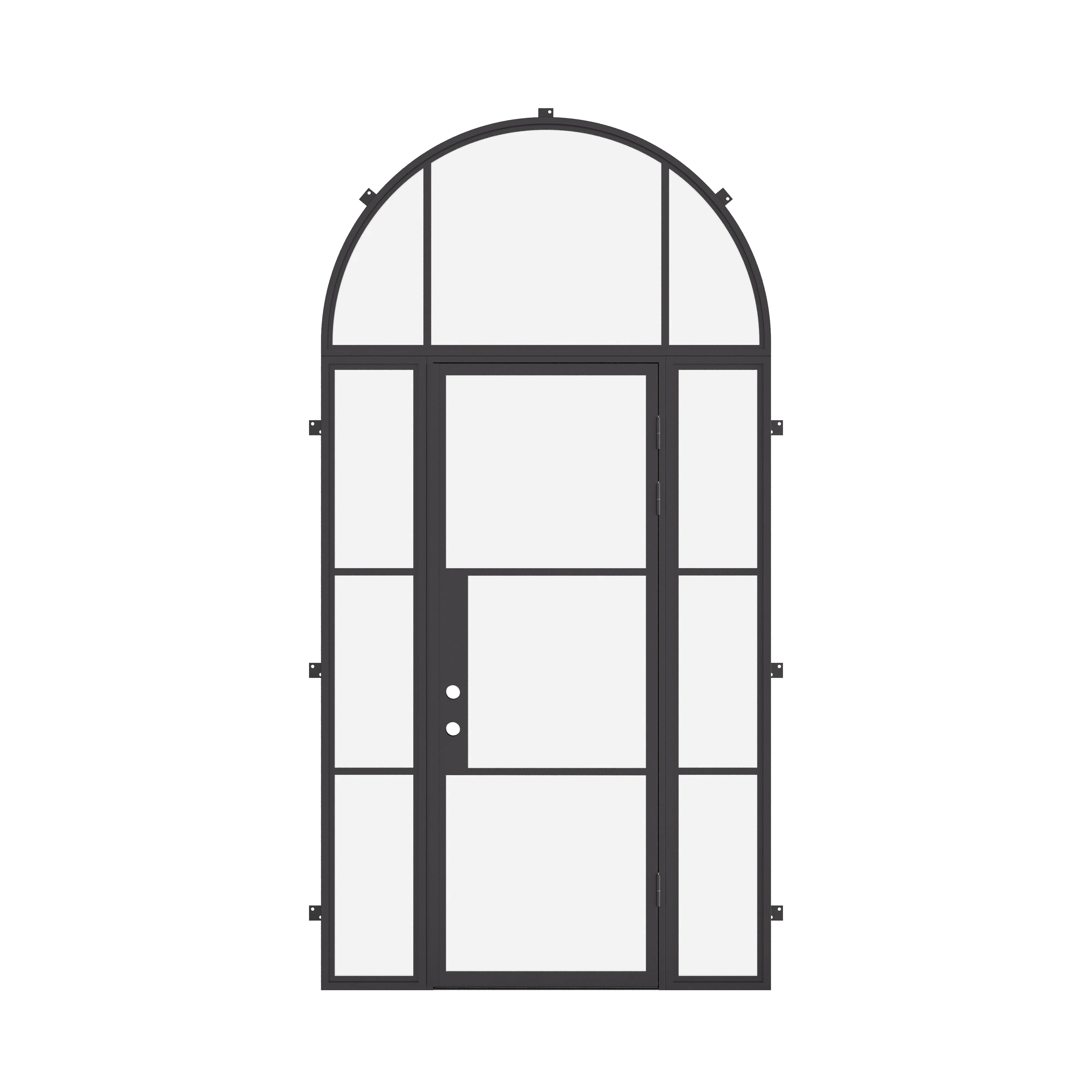 Air 4 single flat modern steel door with full arch top window, mixed metal build