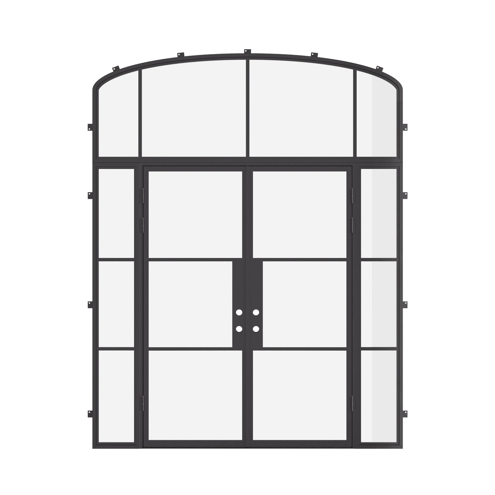Air 4 double flat modern door with sidelights and curved transom, galvanized mixed steel
