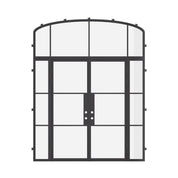 Air 4 double flat modern door with sidelights and curved transom, galvanized mixed steel