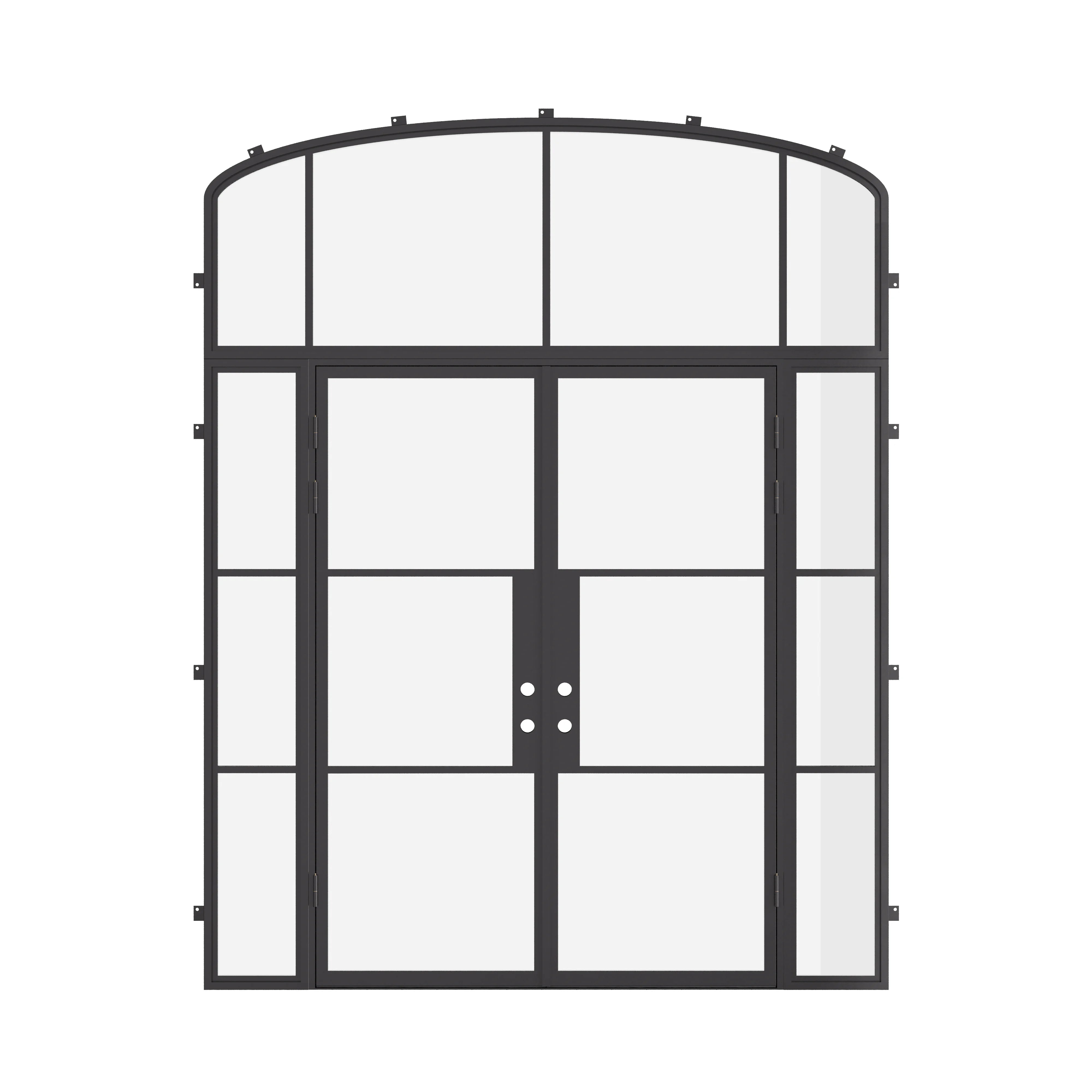 Air 4 double flat modern door with sidelights and curved transom, galvanized mixed steel