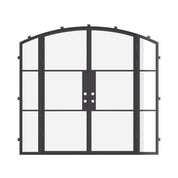 Thermally broken double arch steel entry door with side glass panels