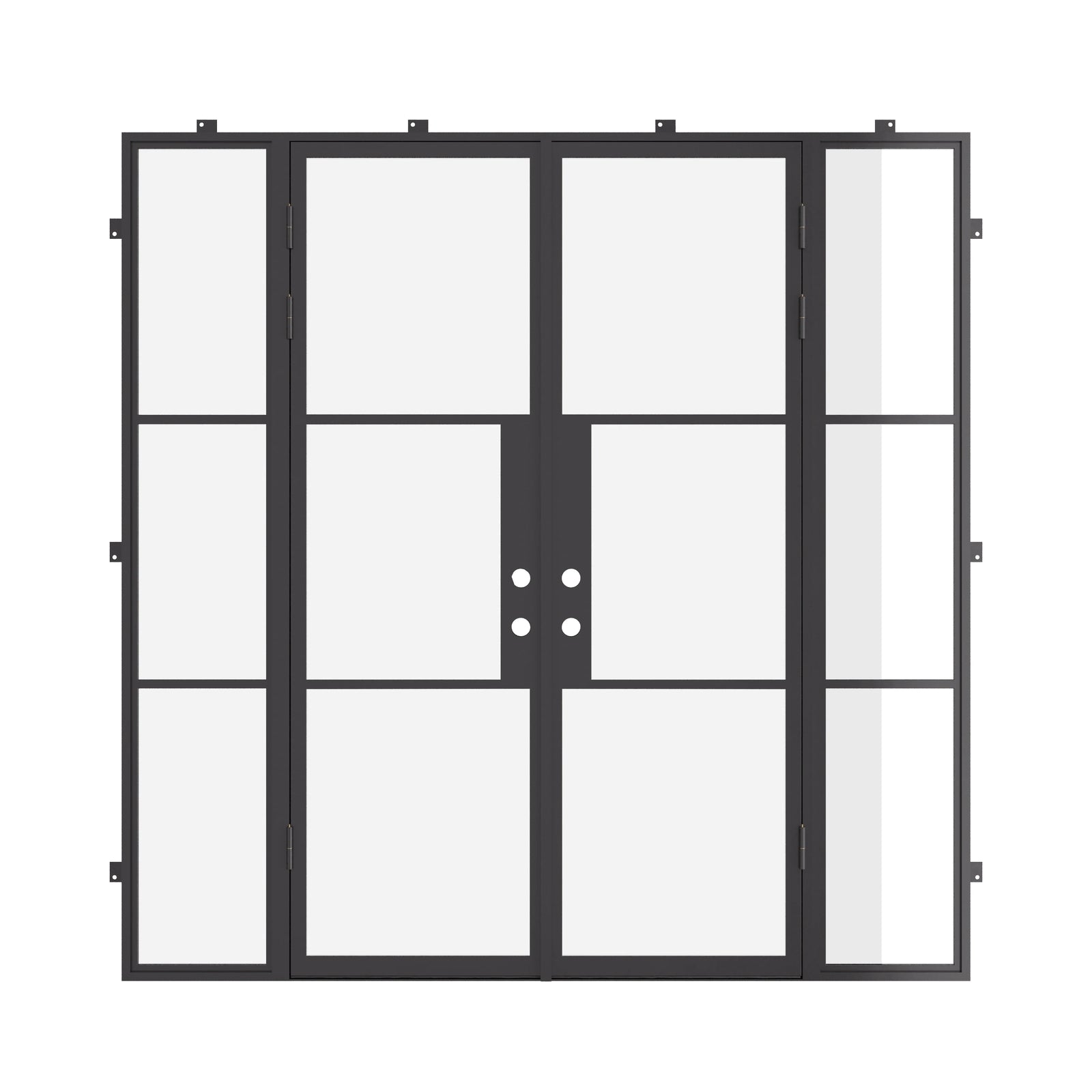 Air 4 double flat door system with side windows, prehung architectural steel and narrow profiles