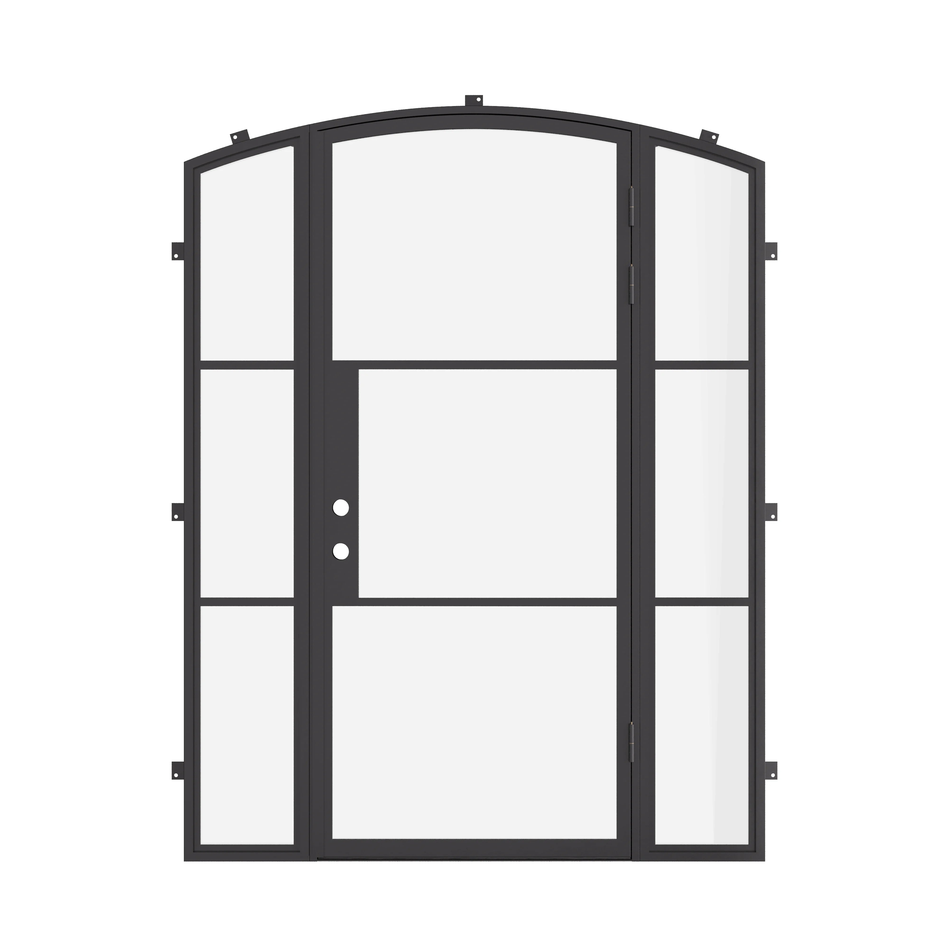 Energy efficient single arch steel entry door with sidelights