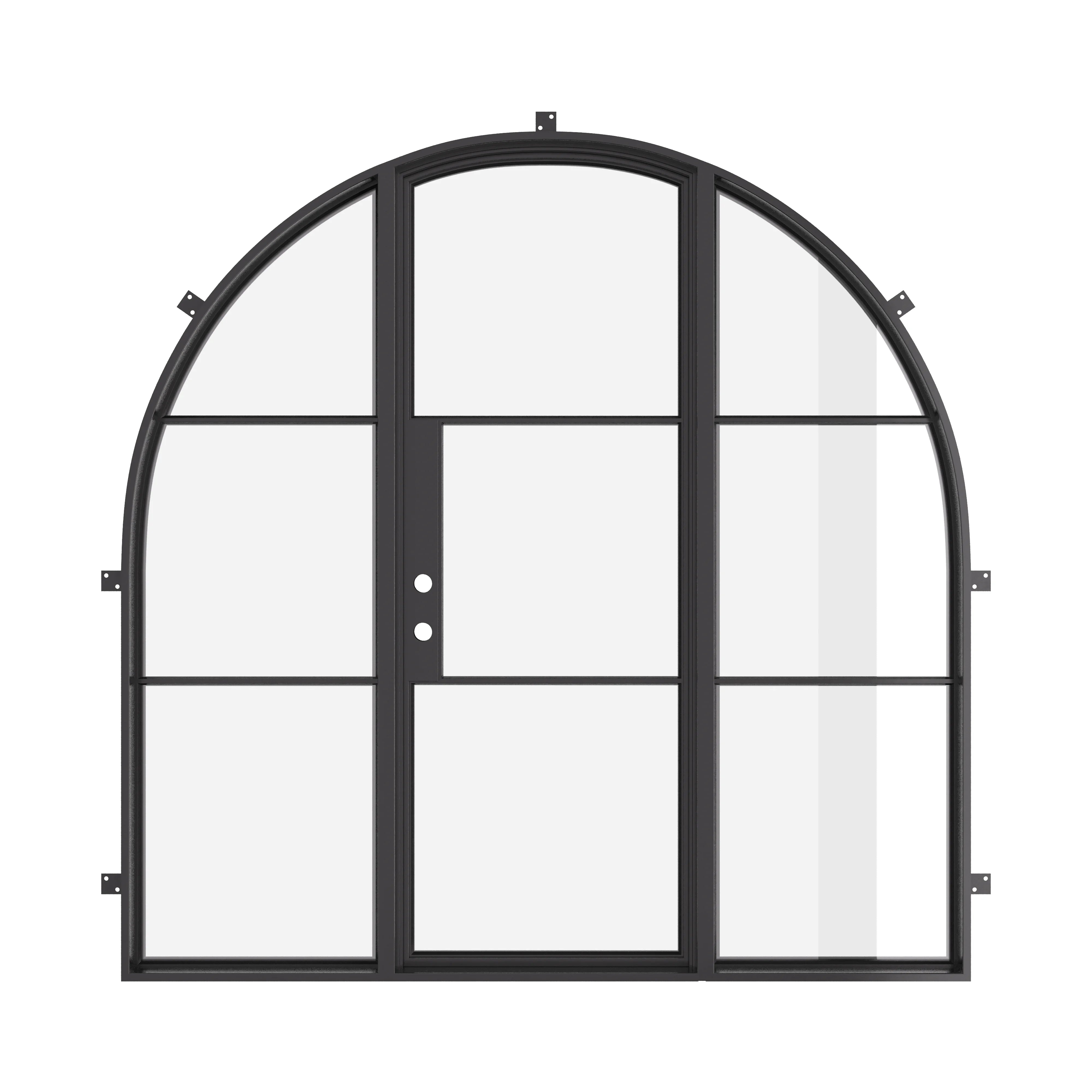 Energy efficient single arch steel entry door with side windows