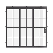 Air 5 exterior bi-fold door in cold-rolled steel with slim sightlines and glass panels