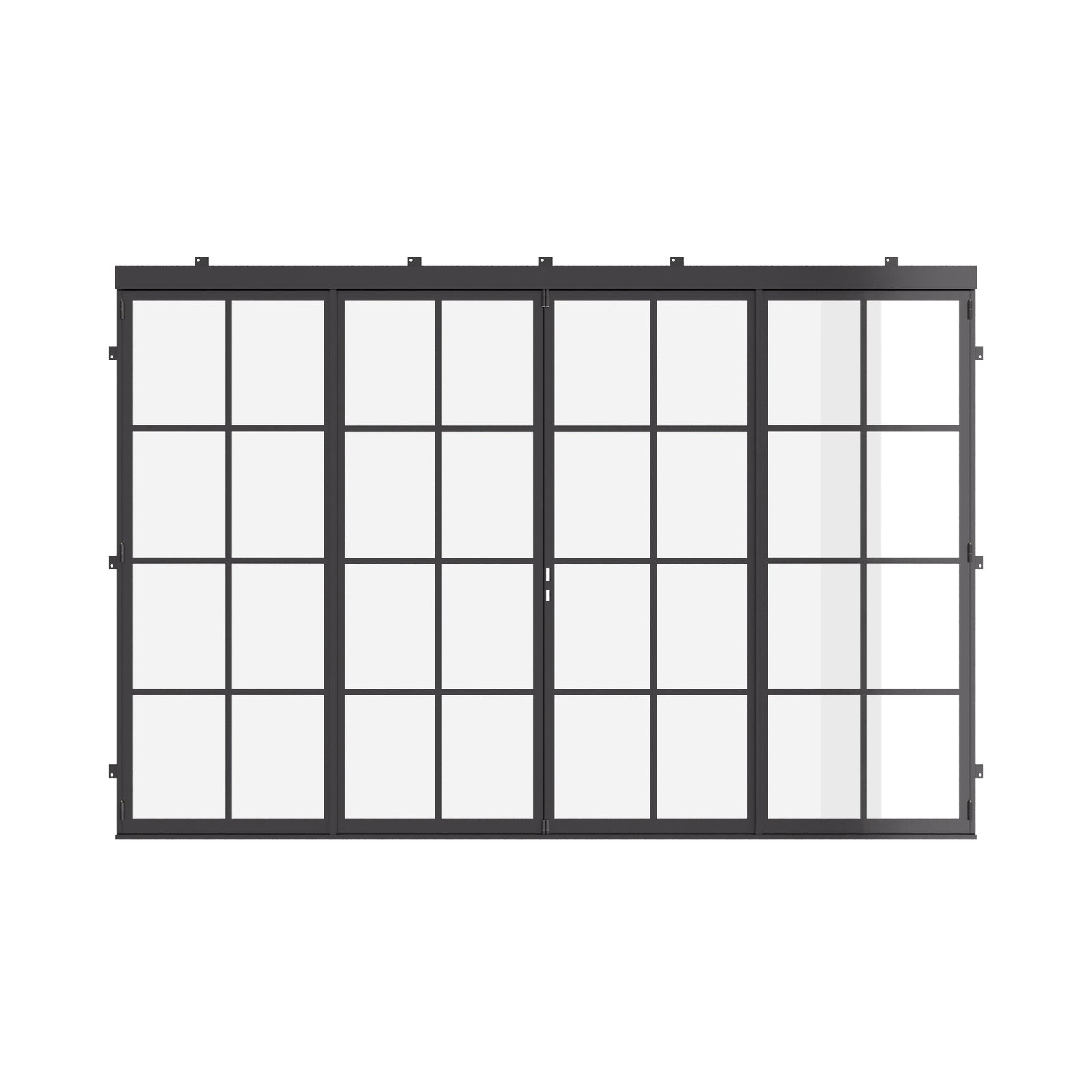 center opening folding doors with thermal break and slim steel profiles