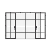 Contemporary dual single steel doors with middle fixed lite and insulated glazing