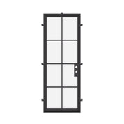 Minimalist single flat architectural steel door with weather-sealed construction