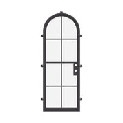 Minimalist single full arch architectural steel door with dual-pane glass