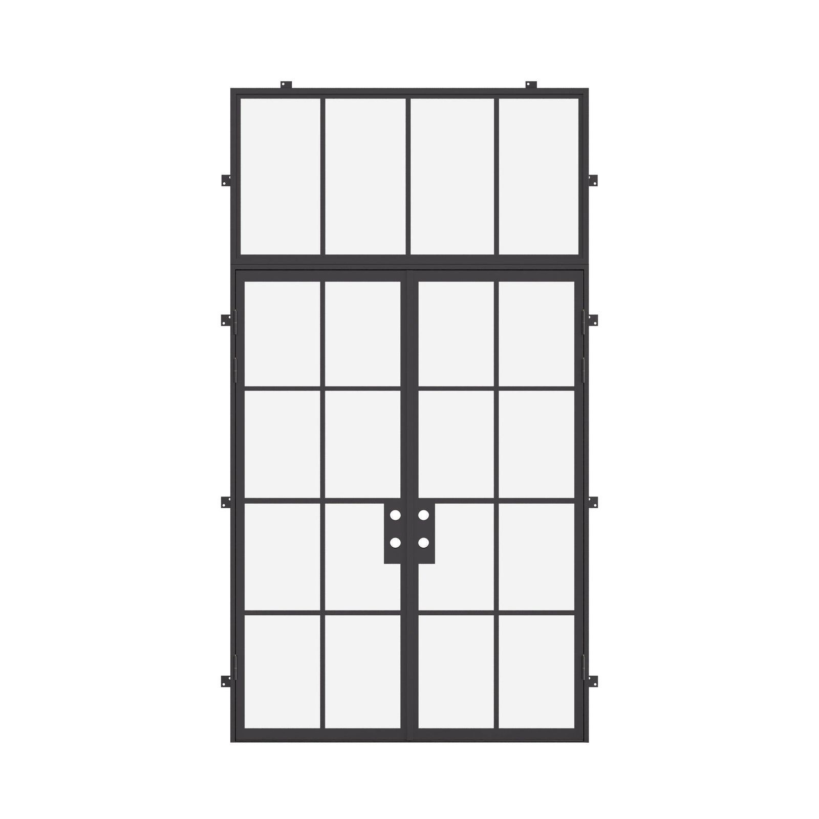 Premium double flat steel entry door with upper glass panel