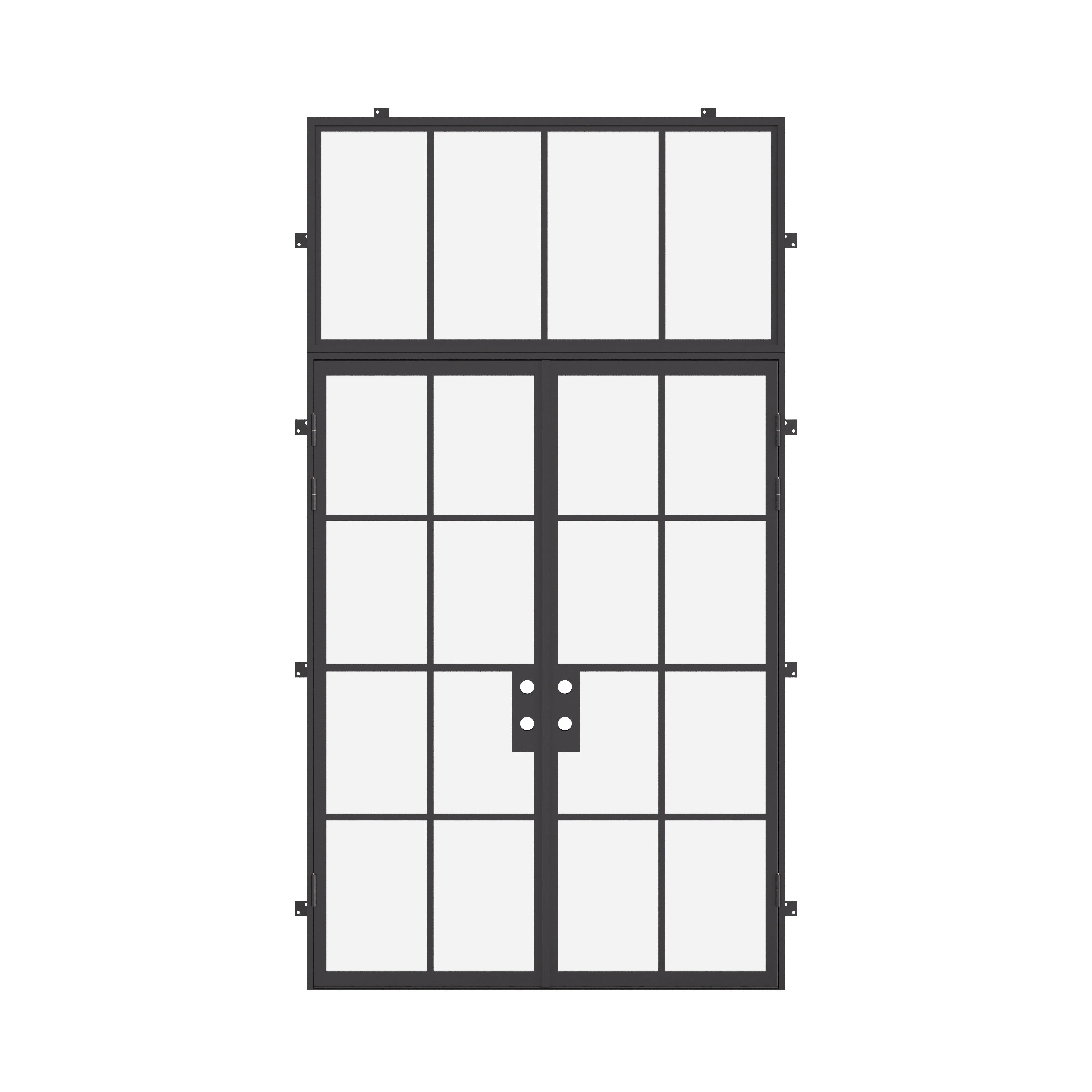 Premium double flat steel entry door with upper glass panel