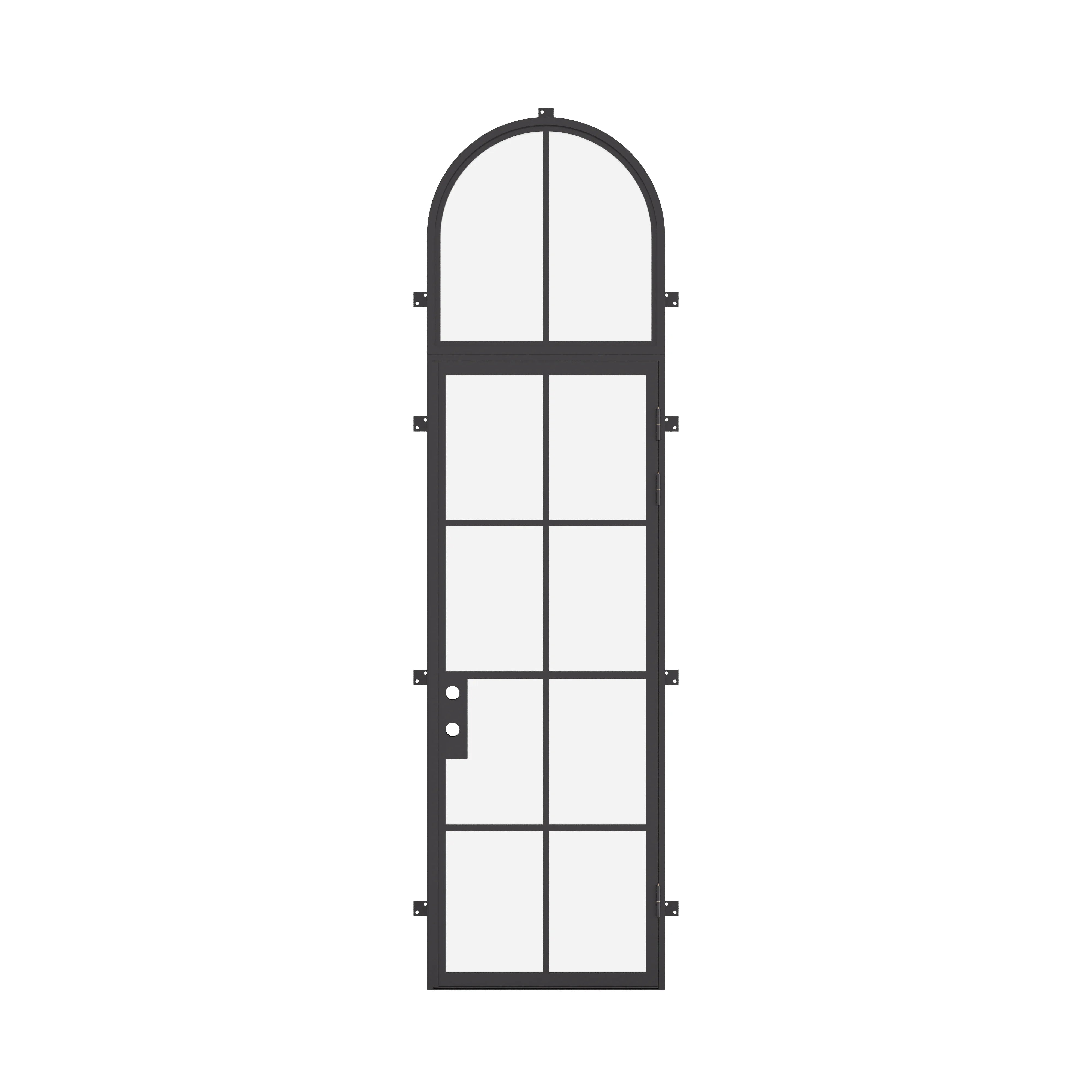 Single flat prehung steel door with full arch top light, cold-rolled construction