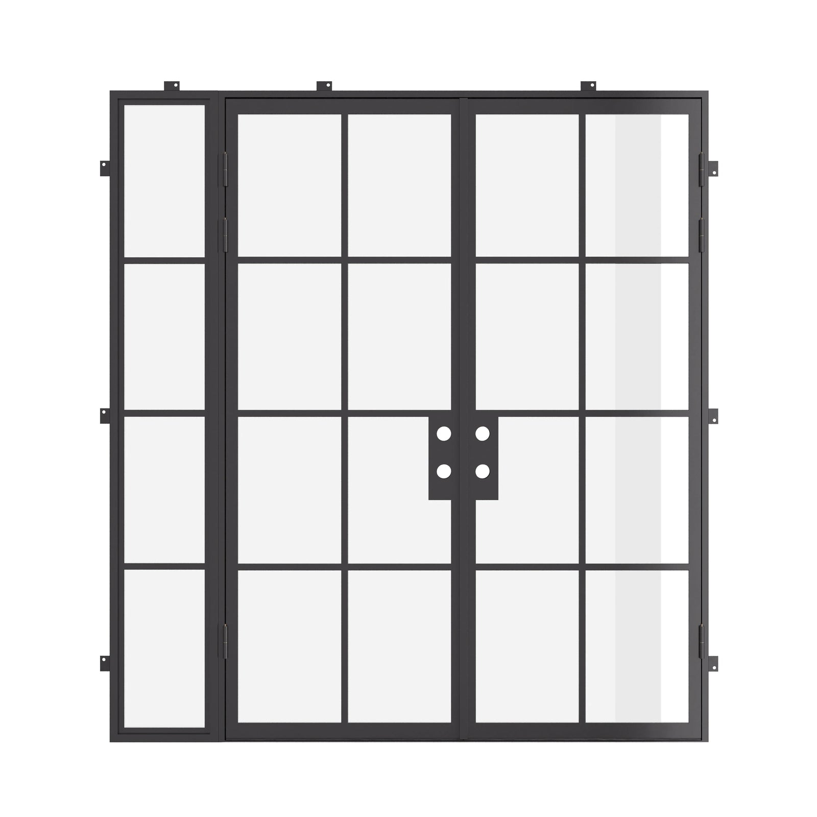 Modern double flat steel front doors with left side window, NFRC certified architectural steel and tempered glass