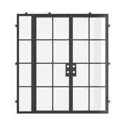 Modern double flat steel front doors with left side window, NFRC certified architectural steel and tempered glass