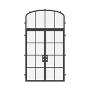 Double flat architectural steel doors with mini arch window above, NFRC certified dual-pane glazing