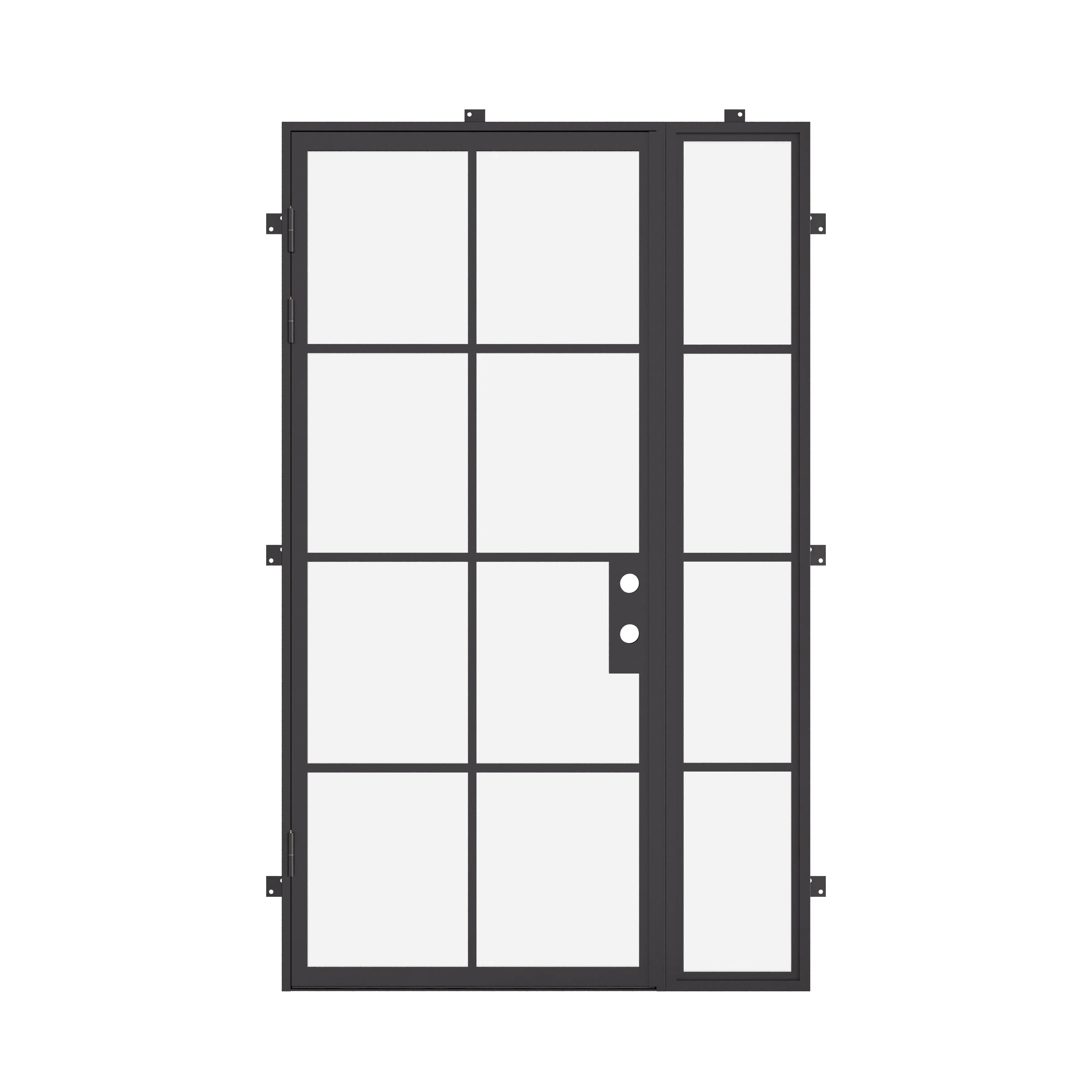 minimalist steel entry door with right sidelight and insulated frame design
